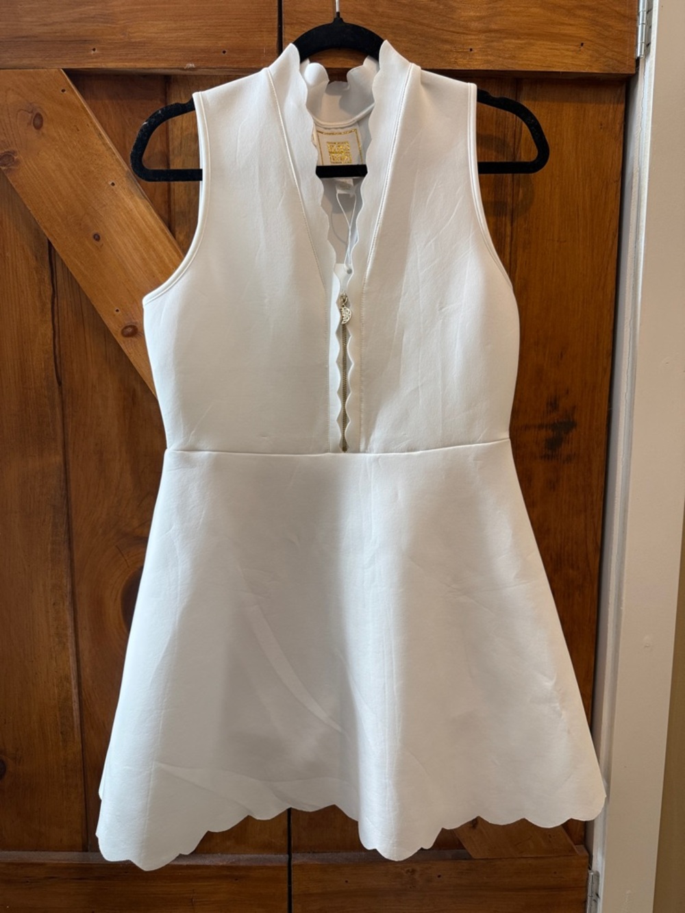 Emily McCarthy varsity orchid dress in white scuba